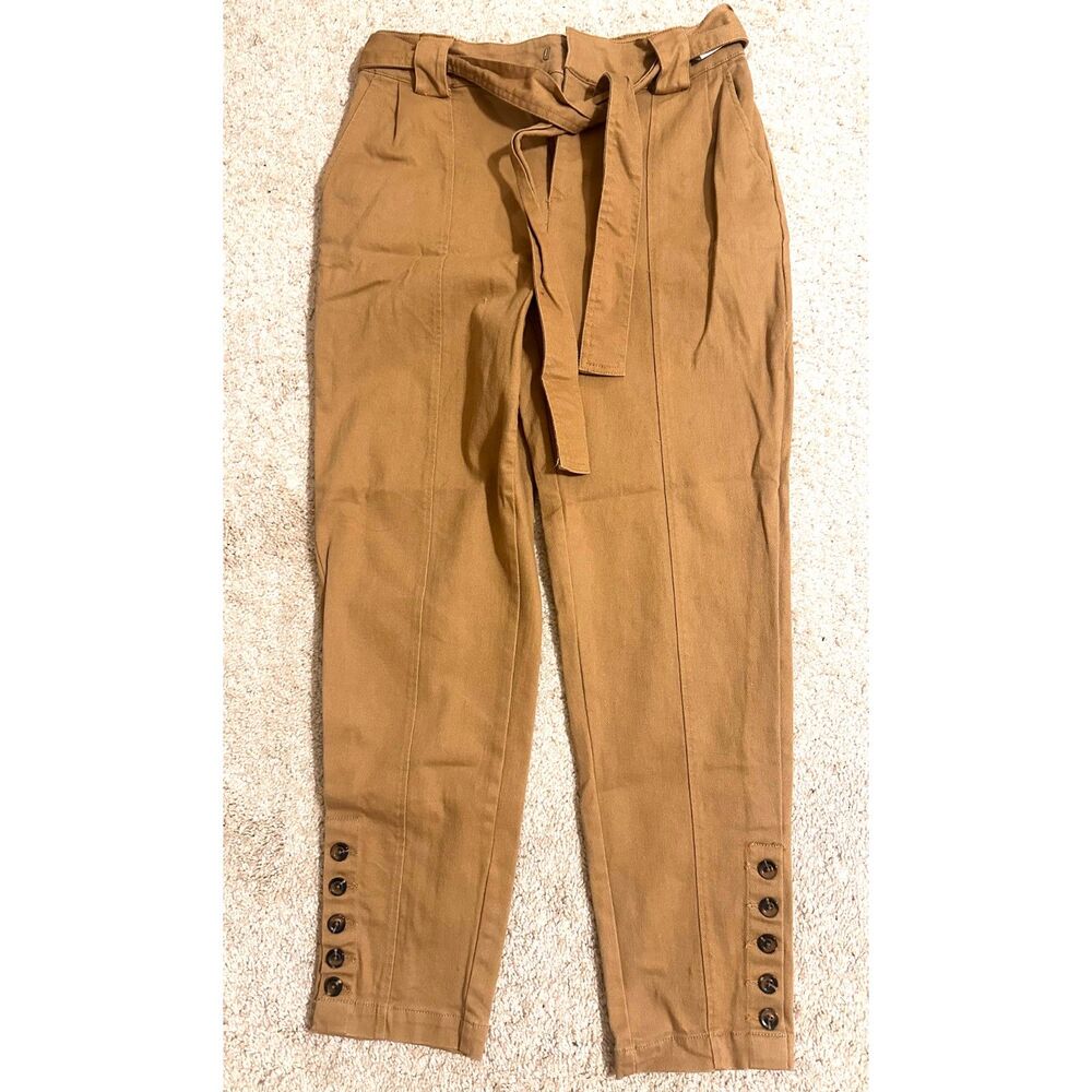 Who What Wear Bronze Trendy Paperbag High Rise Waist Button-Hem Tie Belt Pants 6